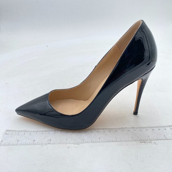 FSJ Black Pointed Toe Pumps High Heel Sexy Stilettos Slip On Office Dress Shoes - Picture 2 of 8